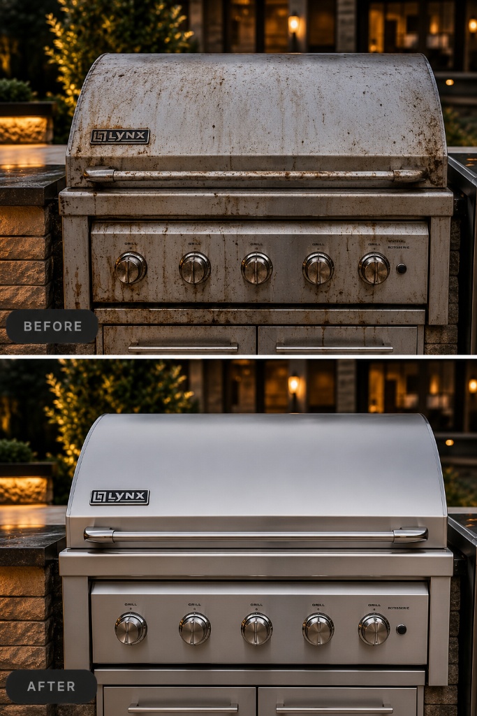 Lynx stainless grill before and after professional outdoor kitchen restoration
