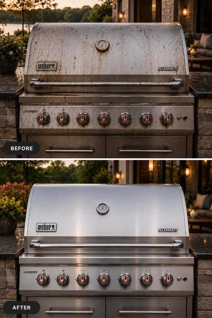 Weber Summit stainless grill before and after premium exterior restoration cleaning