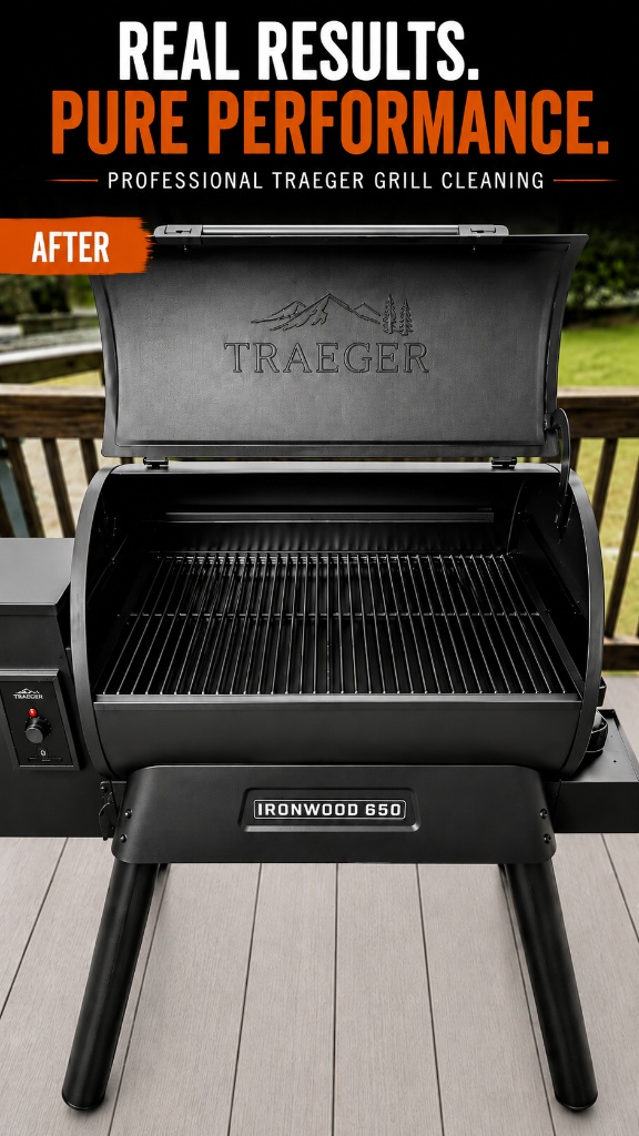 Traeger grill after Pure Grate professional cleaning with restored clean grates and interior